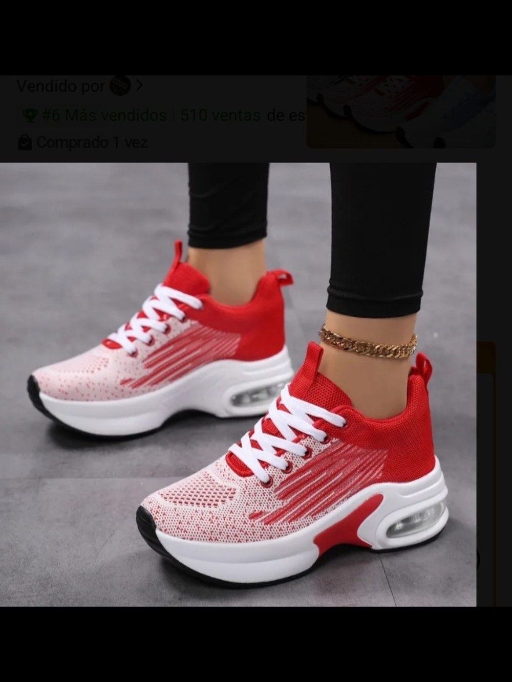 Amazon Women's Red and White Knit Platform Sneakers